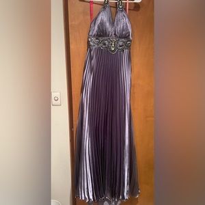 Formal silver halter gown with beading